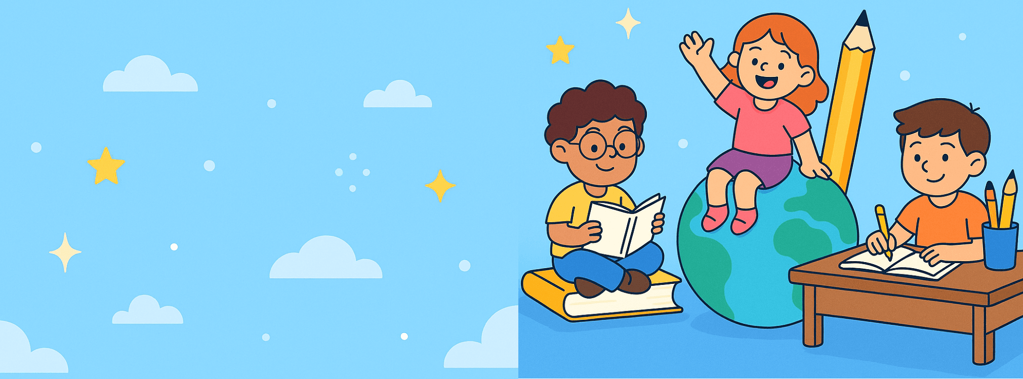 Kids studying cartoon