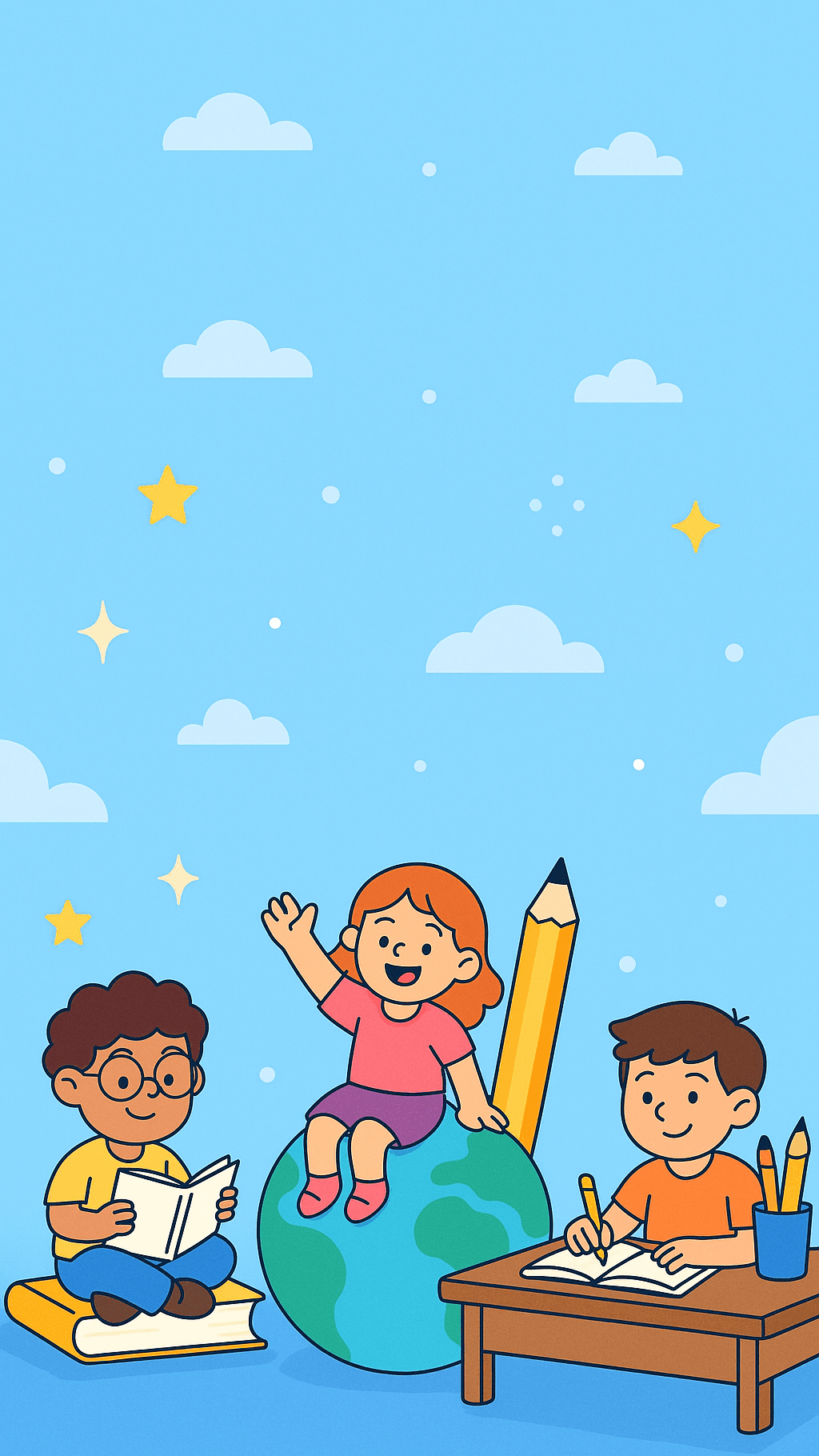 Kids studying cartoon